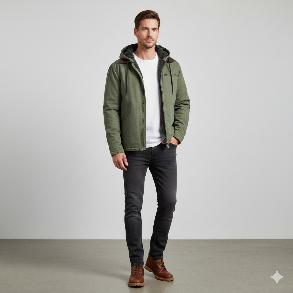 Warme Herren Kapuzenjacke mit Fleecefutter | Herbst Winter