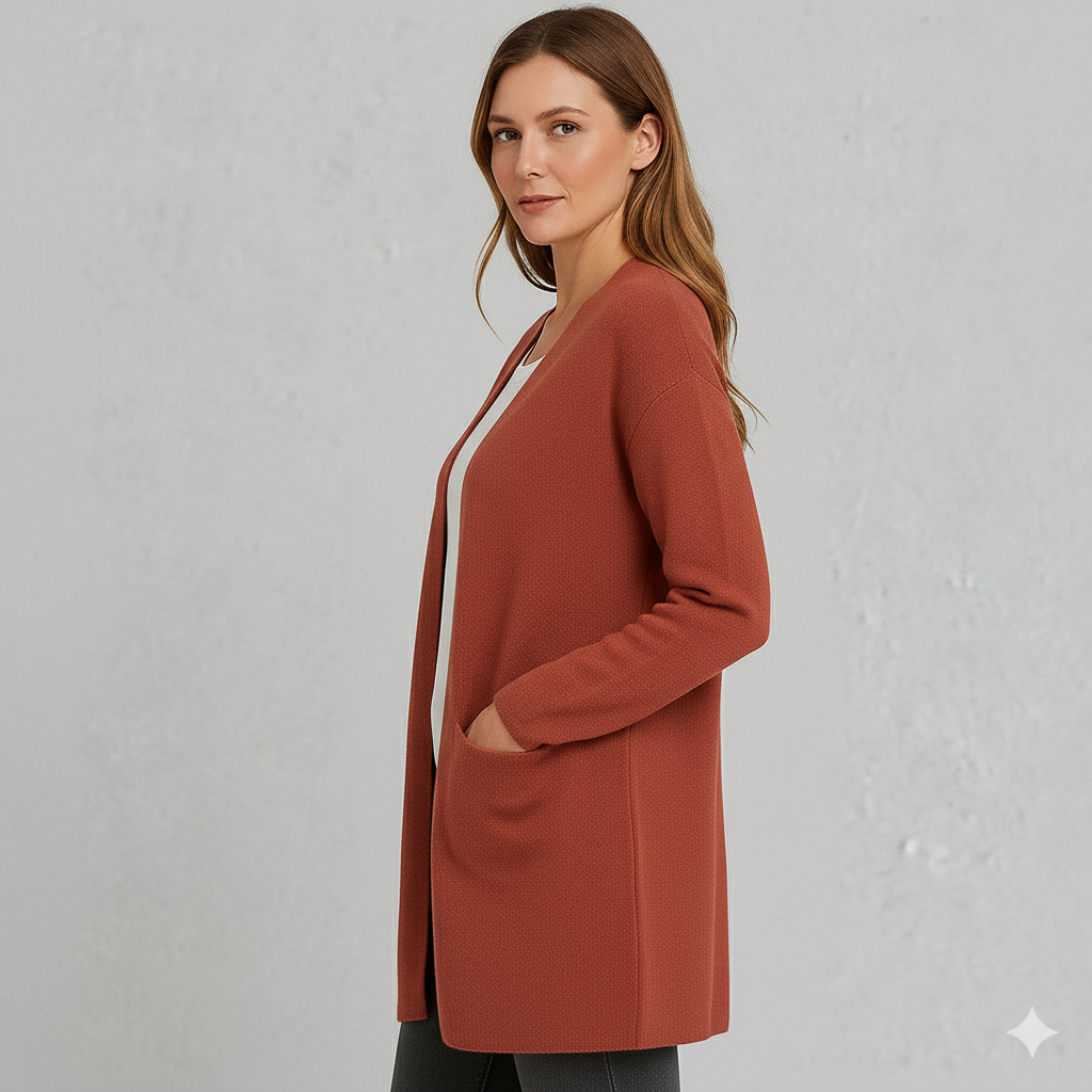 Langer Damen Strickjacke mit Taschen | Herbst & Winter | Elegant