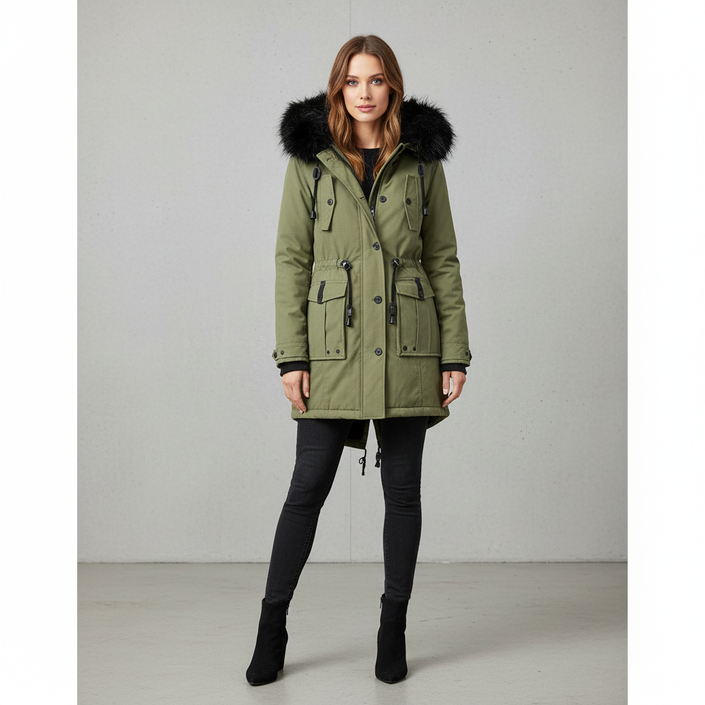 Damen Winterjacke mit Fellkapuze | Warm & Gefüttert