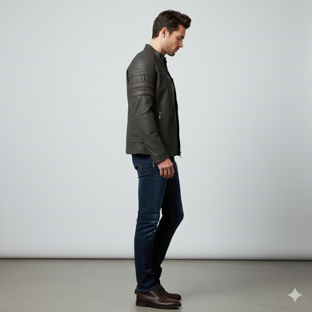 Herren Bikerjacke aus Veganleder mit Stehkragen | Herbst Winter