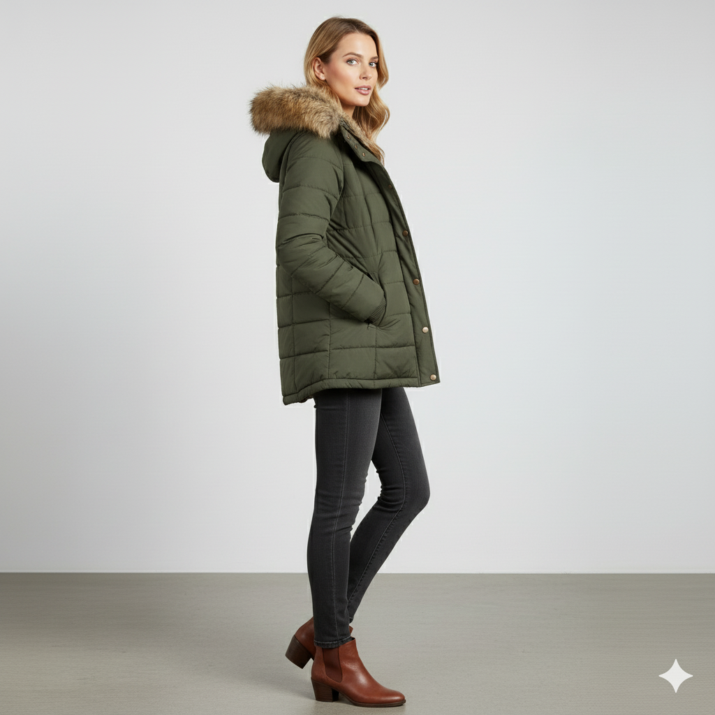 Damen Winterjacke mit Fellkapuze | Warm & Figurbetont
