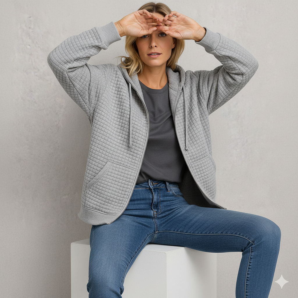 Leichter Damen Kapuzen Strickjacke mit Reißverschluss | Übergang