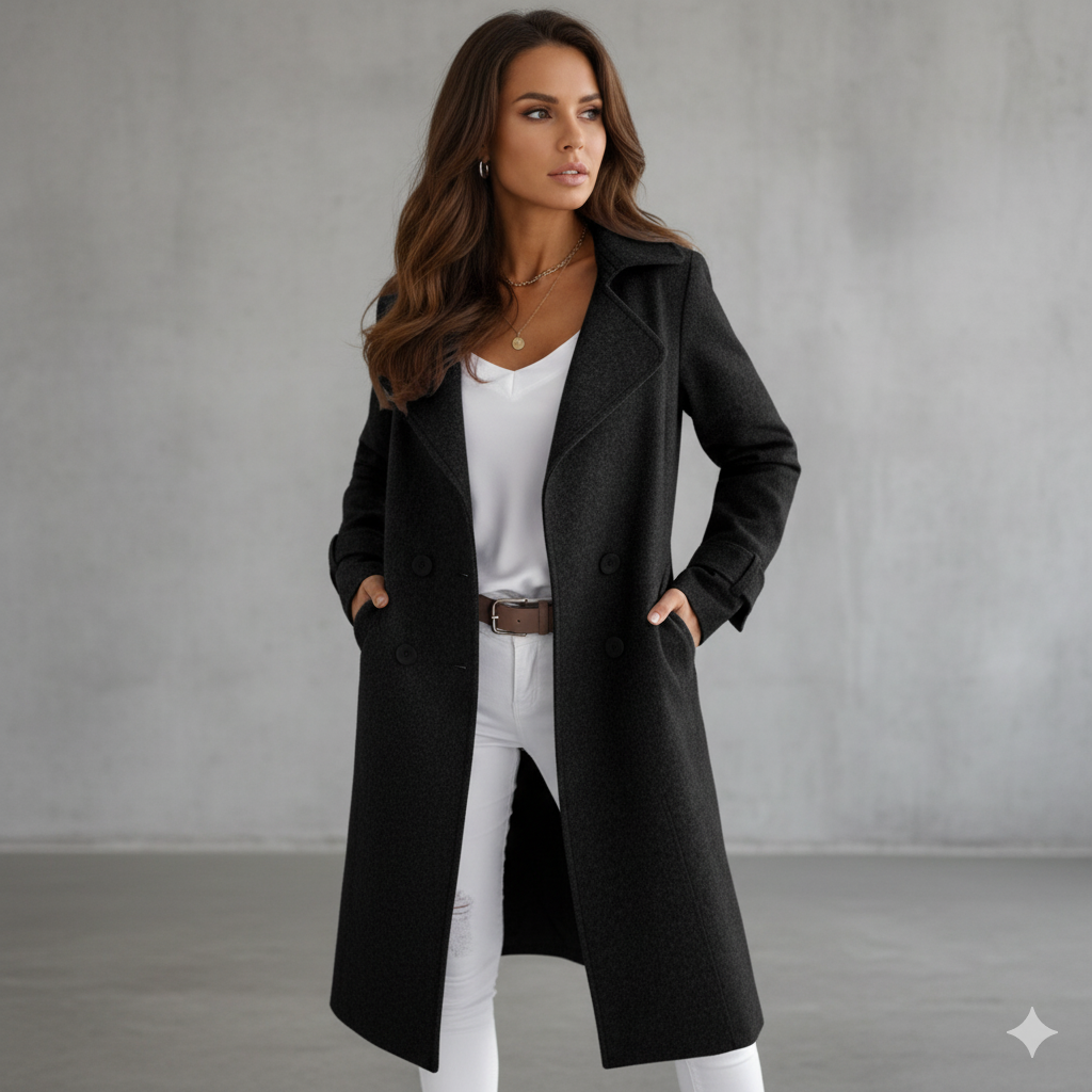 Damen Wollmantel mit Reverskragen | Elegant & Mittellang | Herbst/Winter