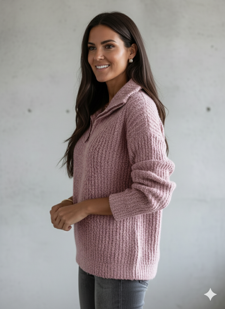 Kuscheliger Damen Strickpullover mit Reißverschluss | Winter