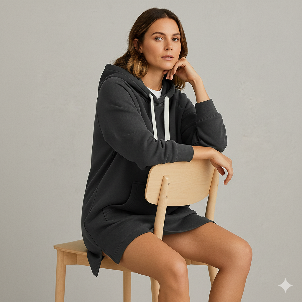 Lässiges Damen Hoodie Kleid mit Kordelzug | Bequem für Freizeit