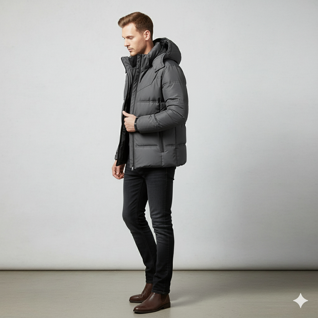 Warmer Herren Daunenmantel mit Kapuze | Winter & Freizeit