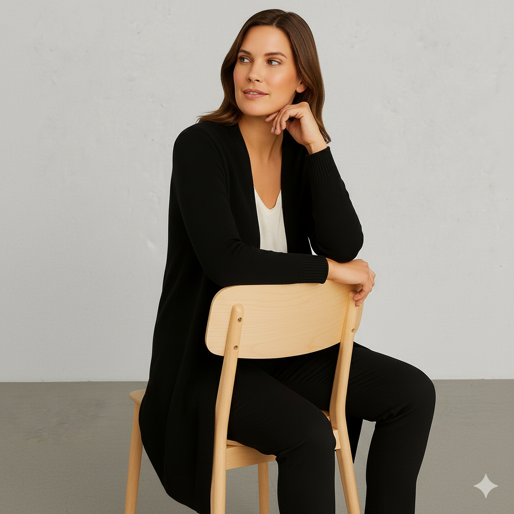 Langer Damen Strickjacke mit Taschen | Herbst & Winter | Elegant