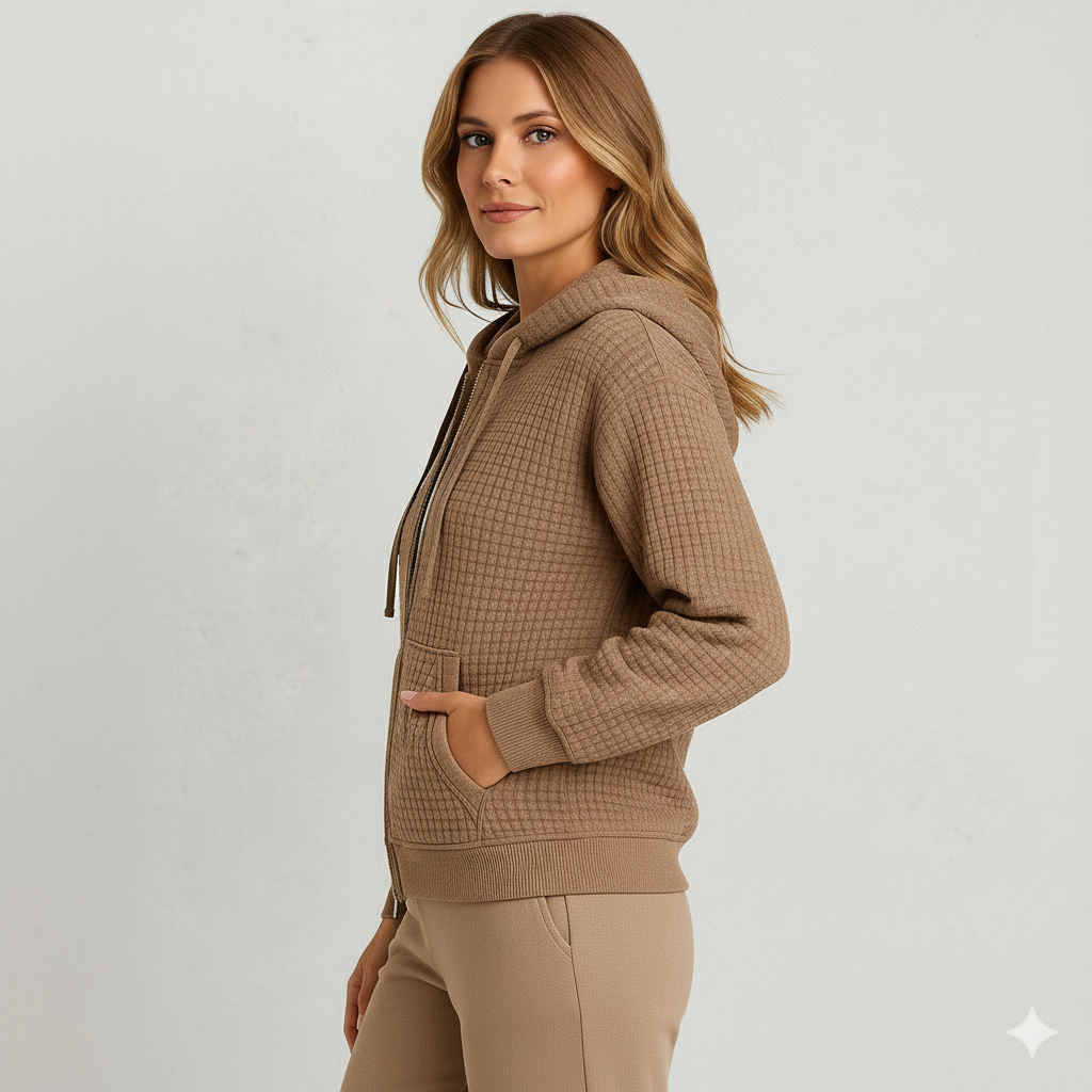 Leichter Damen Kapuzen Strickjacke mit Reißverschluss | Übergang