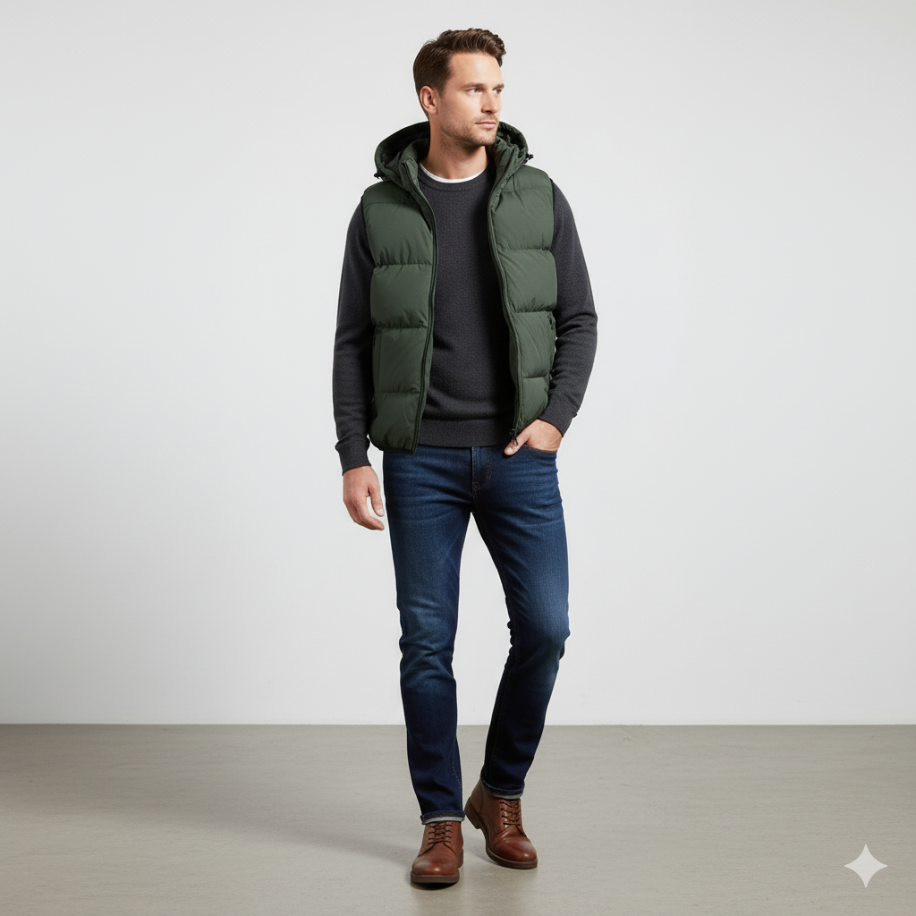 Herren Steppweste mit Kapuze | Warm & Bequem | Herbst/Winter