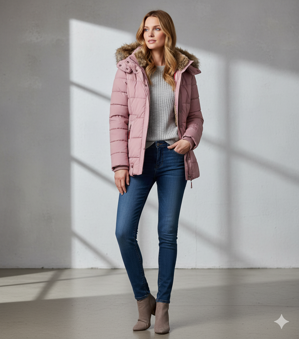 Damen Winterjacke mit Fellkapuze | Warm & Figurbetont
