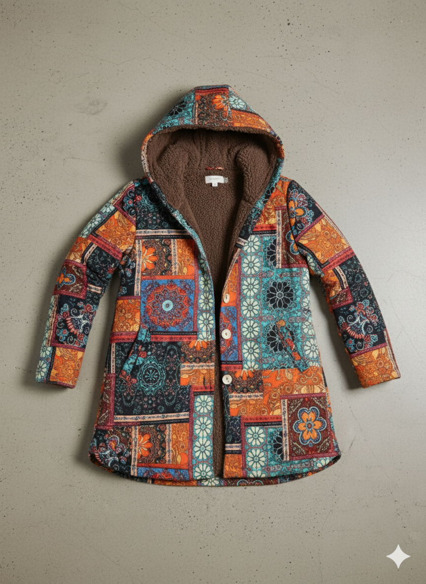 Damen Winterjacke mit Ethno Muster | Warm & Bequem | Kapuze
