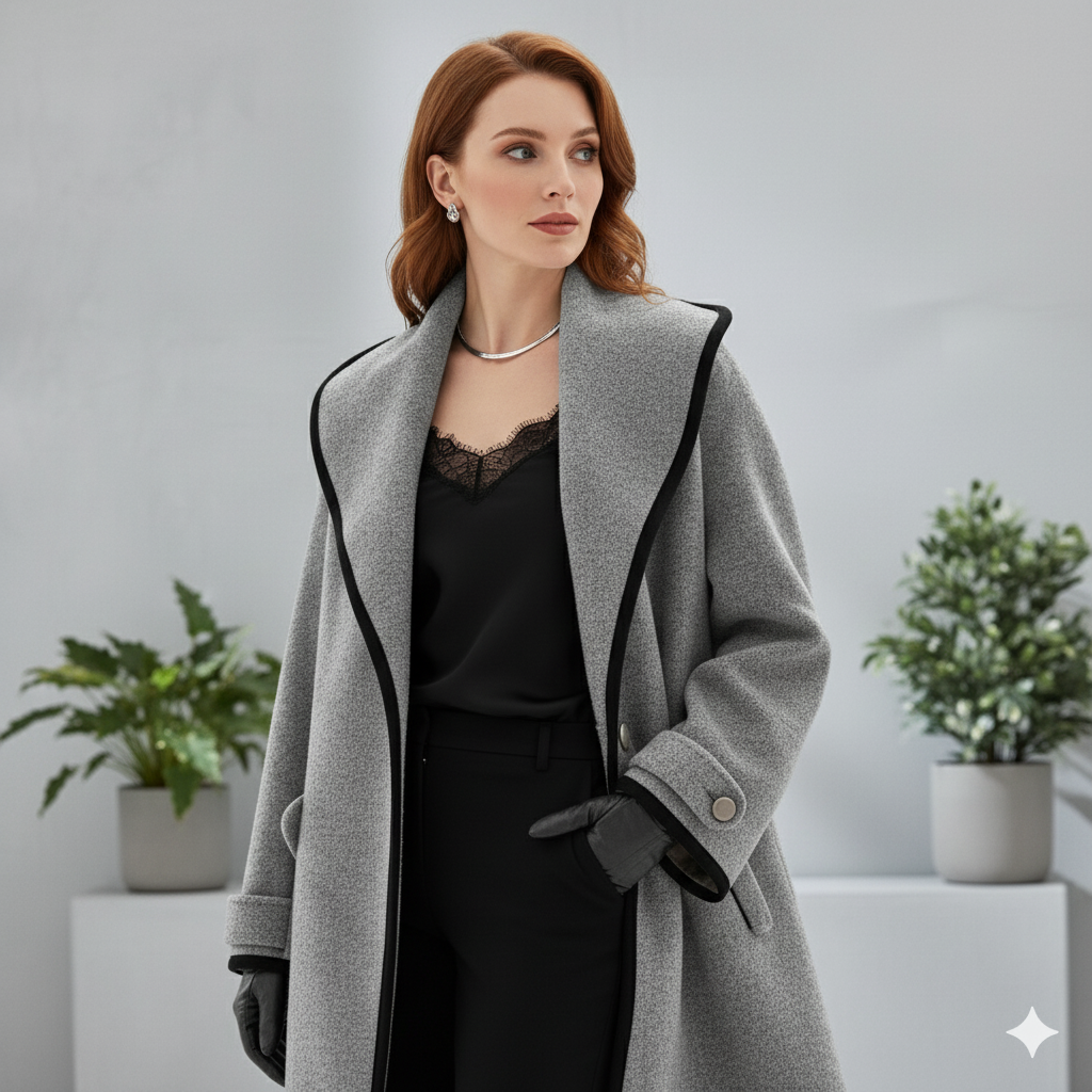 Eleganter Damenmantel mit Kontrastdetails | Herbst/Winter