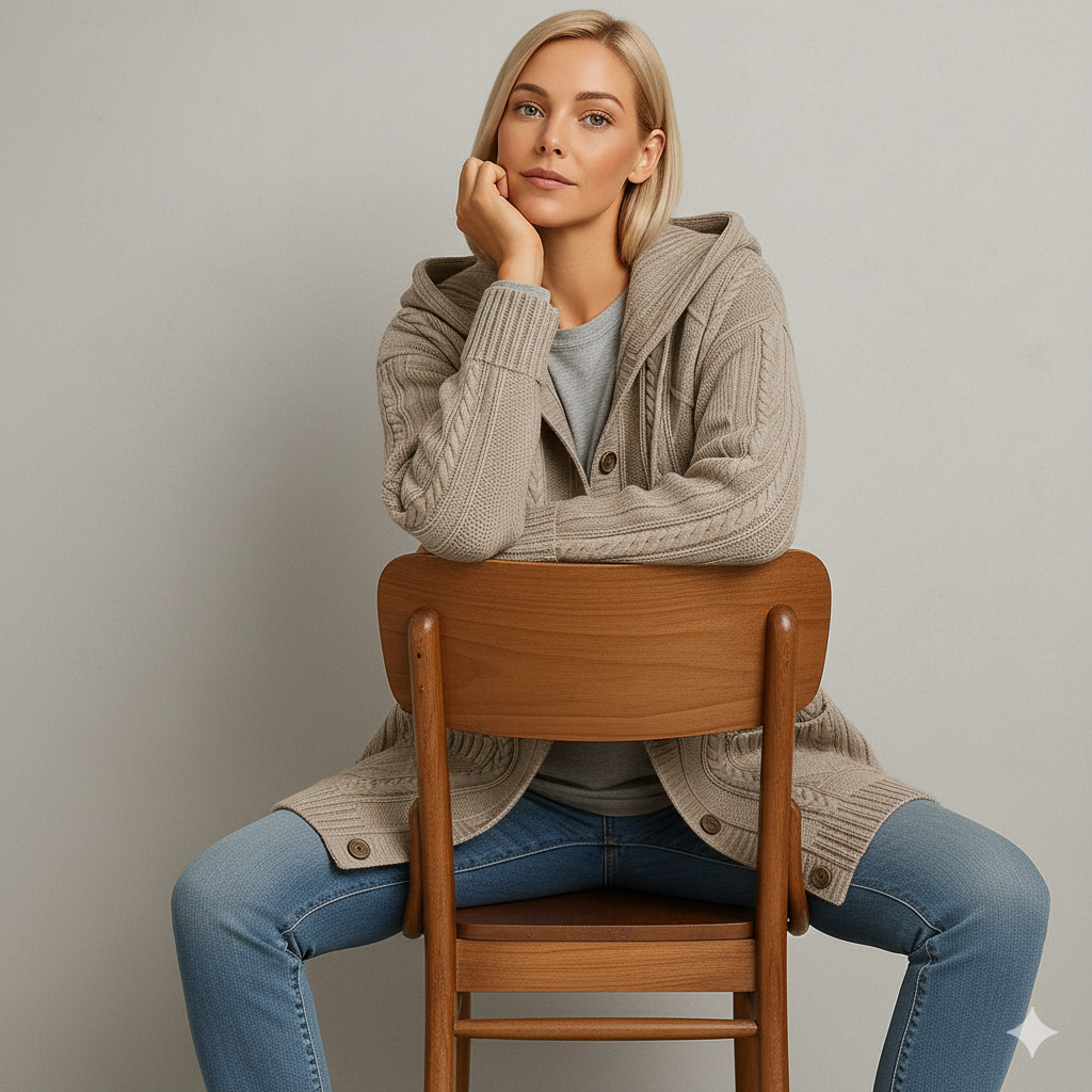 Langer Damen Strickmantel mit Kapuze | Elegant & Warm für Herbst/Winter