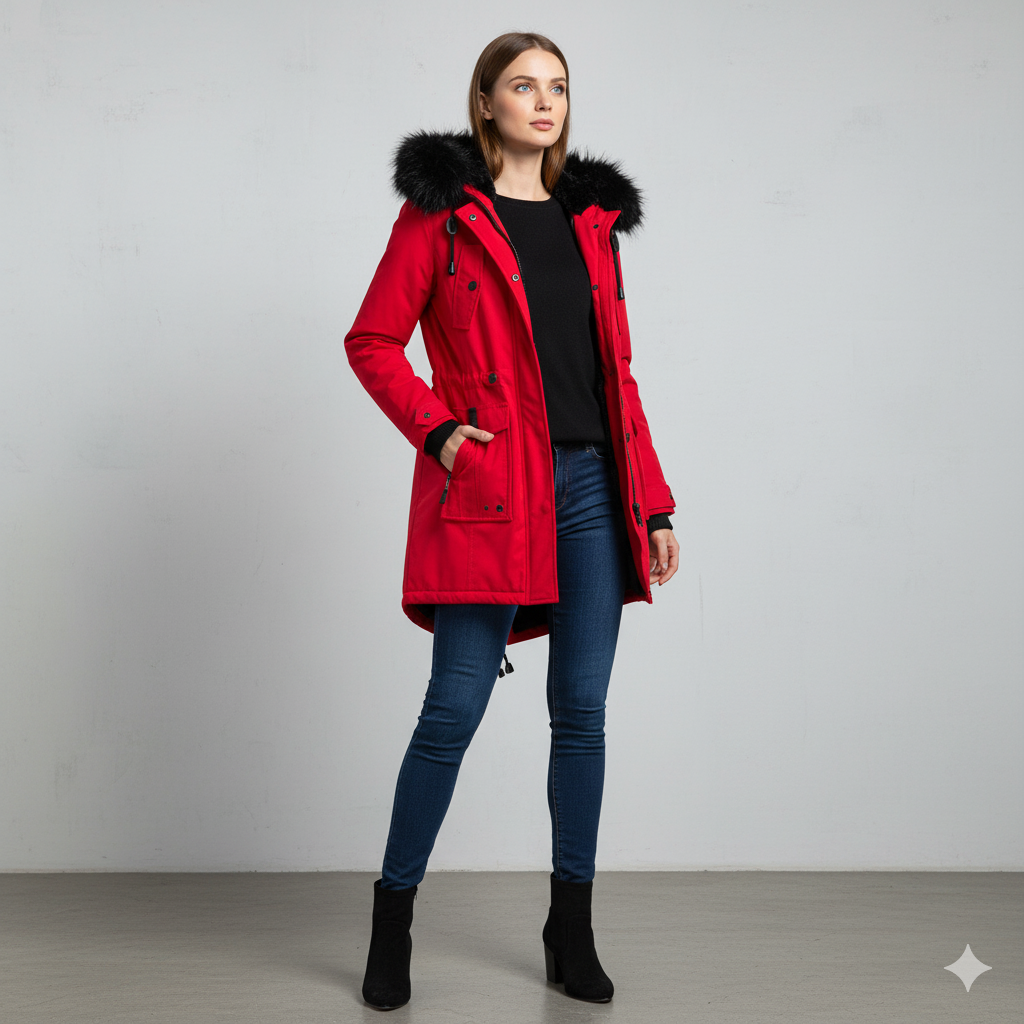 Damen Winterjacke mit Fellkapuze | Warm & Gefüttert