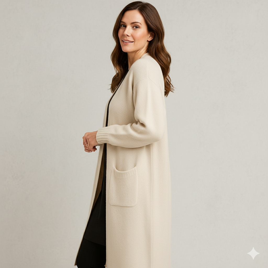 Langer Damen Strickjacke mit Taschen | Herbst & Winter | Elegant