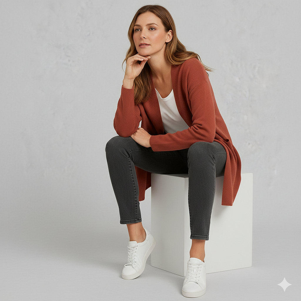 Langer Damen Strickjacke mit Taschen | Herbst & Winter | Elegant