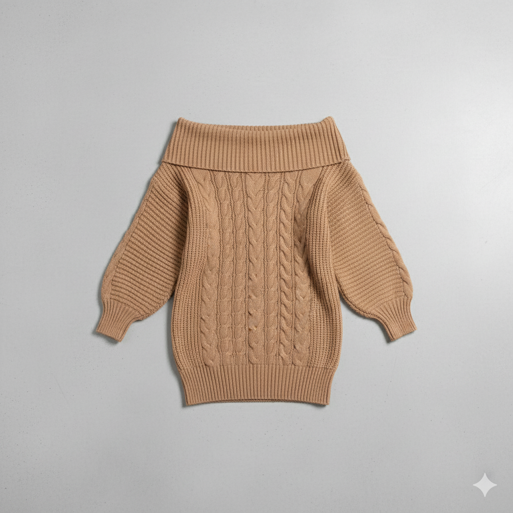 Damen Strickkleid schulterfrei | Elegant & Warm für Herbst Winter