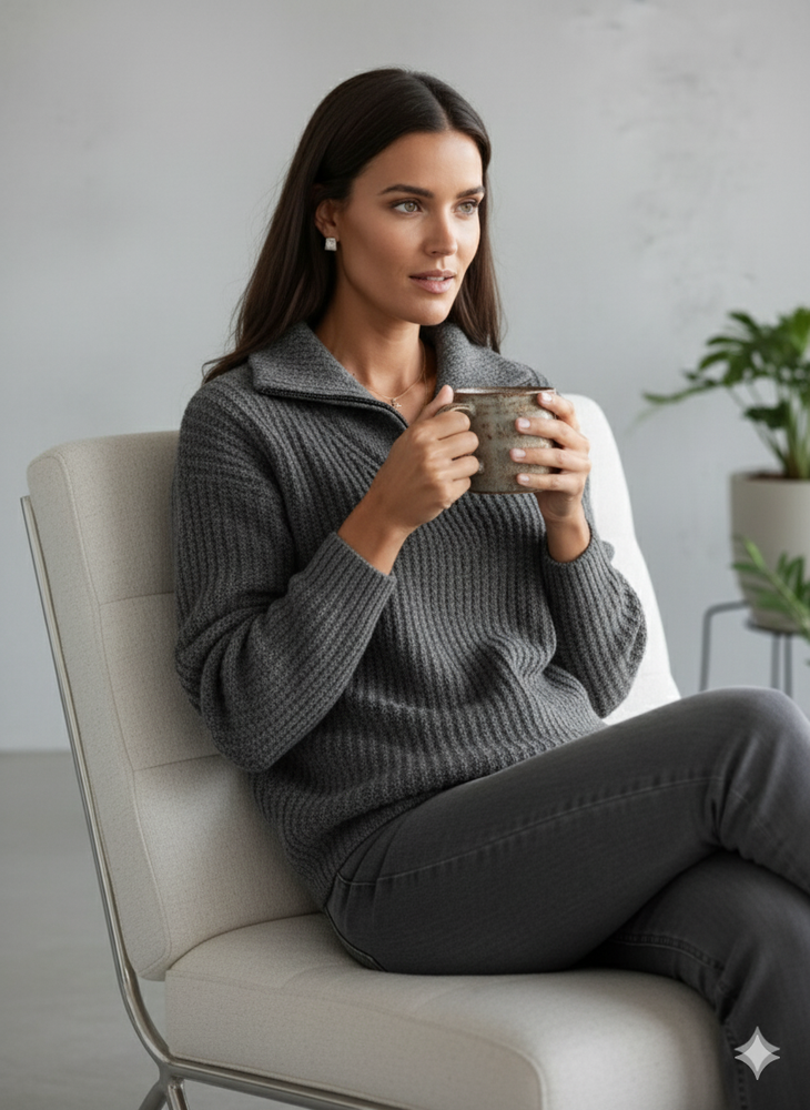 Kuscheliger Damen Strickpullover mit Reißverschluss | Winter