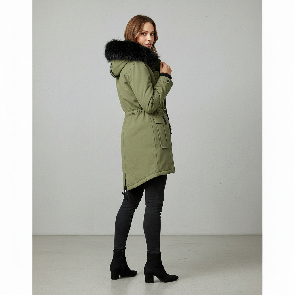 Damen Winterjacke mit Fellkapuze | Warm & Gefüttert