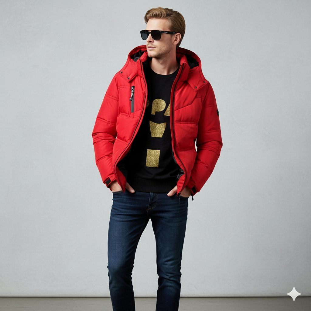 Warmer Herren Daunenmantel mit Kapuze | Winter & Freizeit