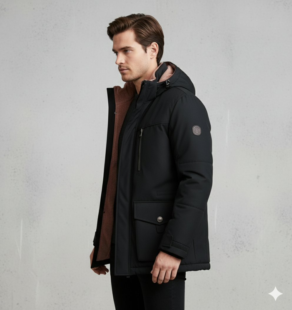 Warmer Herren Wintermantel mit Kapuze | Dick & Funktional