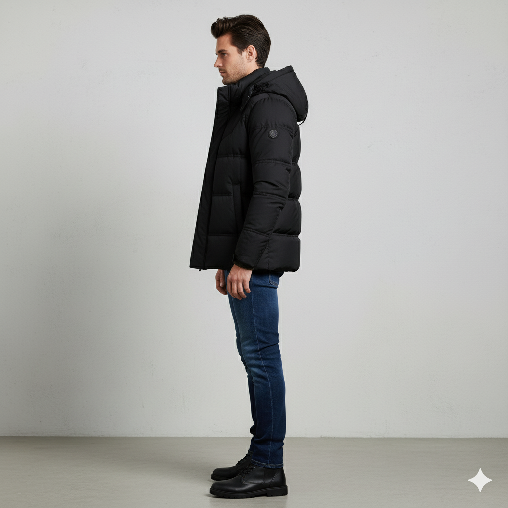 Warmer Herren Daunenmantel mit Kapuze | Winter & Freizeit