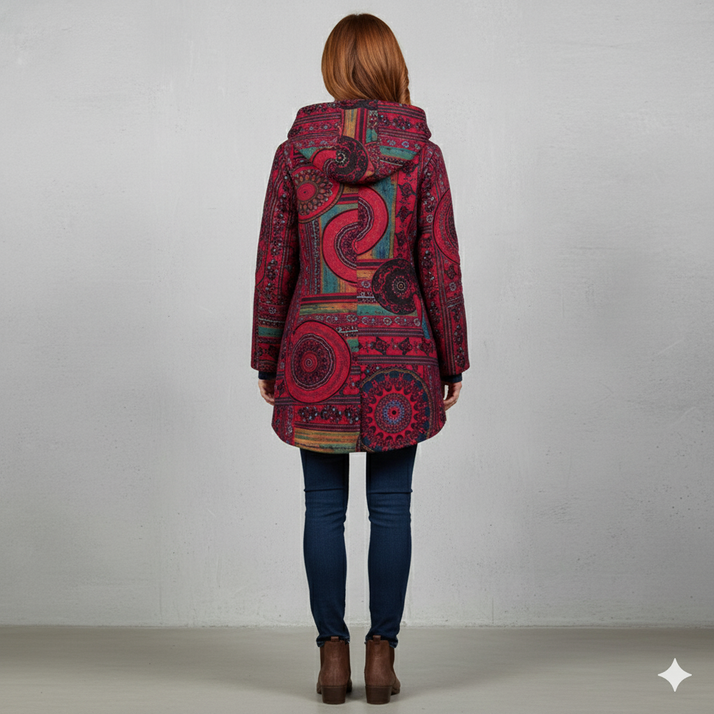 Damen Winterjacke mit Ethno Muster | Warm & Bequem | Kapuze