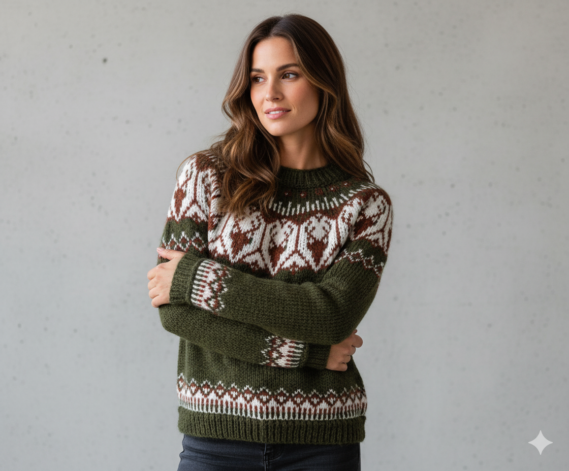 Damen Strickpullover mit Rundhals | Winter | Norweger-Muster
