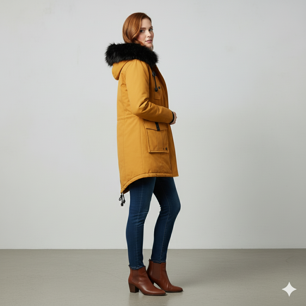 Damen Winterjacke mit Fellkapuze | Warm & Gefüttert