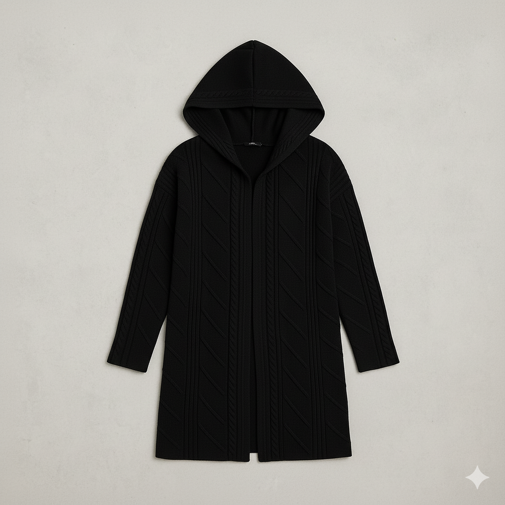 Langer Damen Strickmantel mit Kapuze | Elegant & Warm für Herbst/Winter