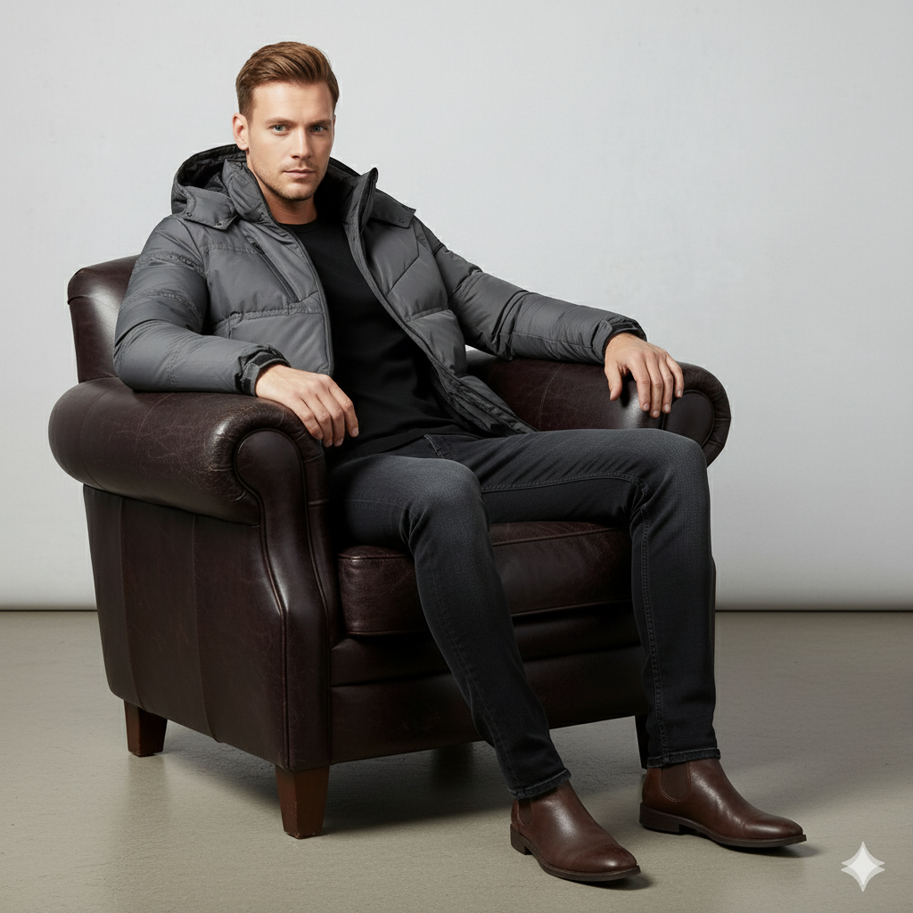 Warmer Herren Daunenmantel mit Kapuze | Winter & Freizeit