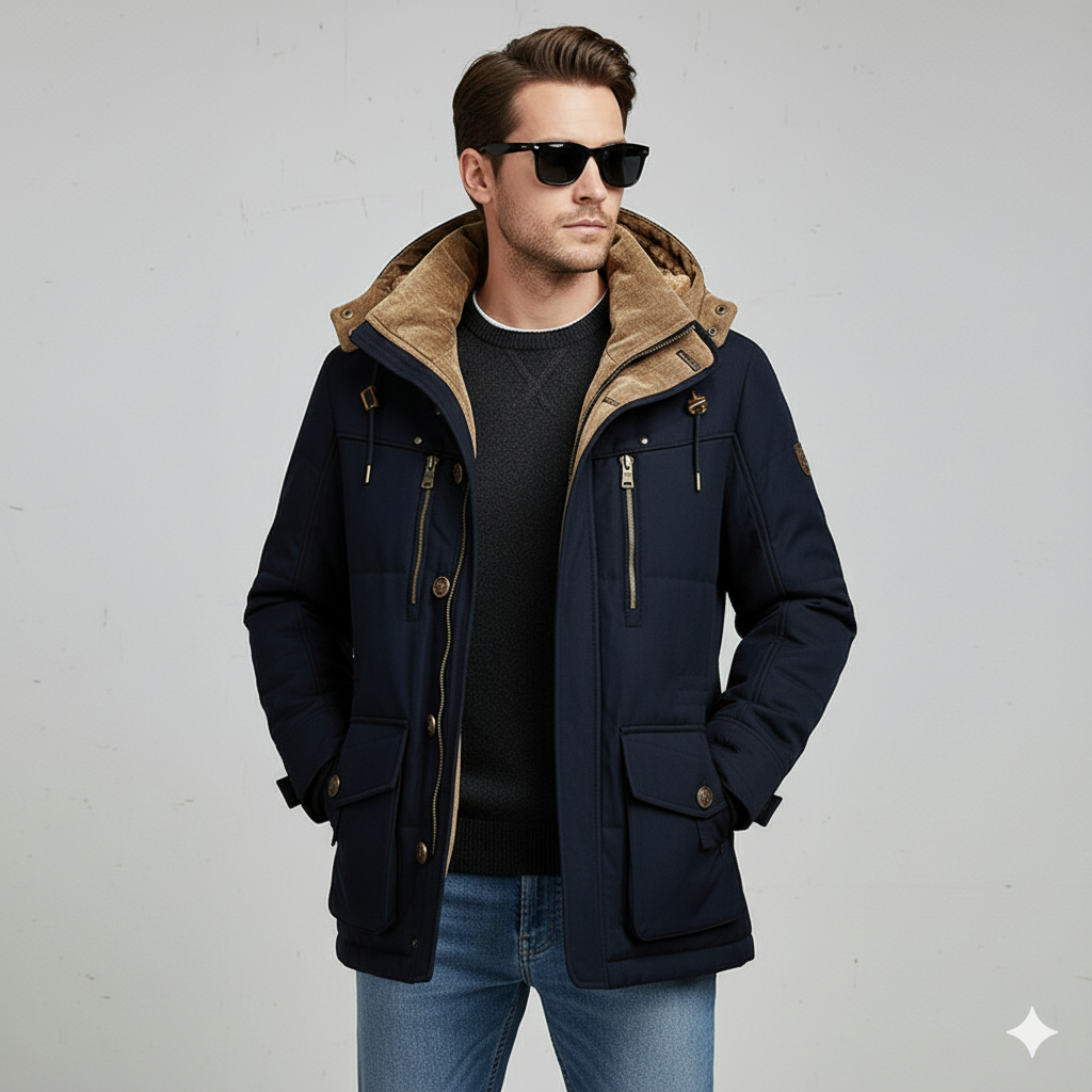 Warmer Herren Wintermantel mit Kapuze | Dick & Funktional
