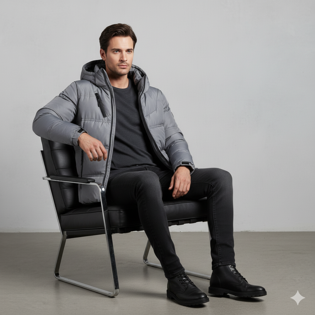 Warmer Herren Daunenmantel mit Kapuze | Winter & Freizeit