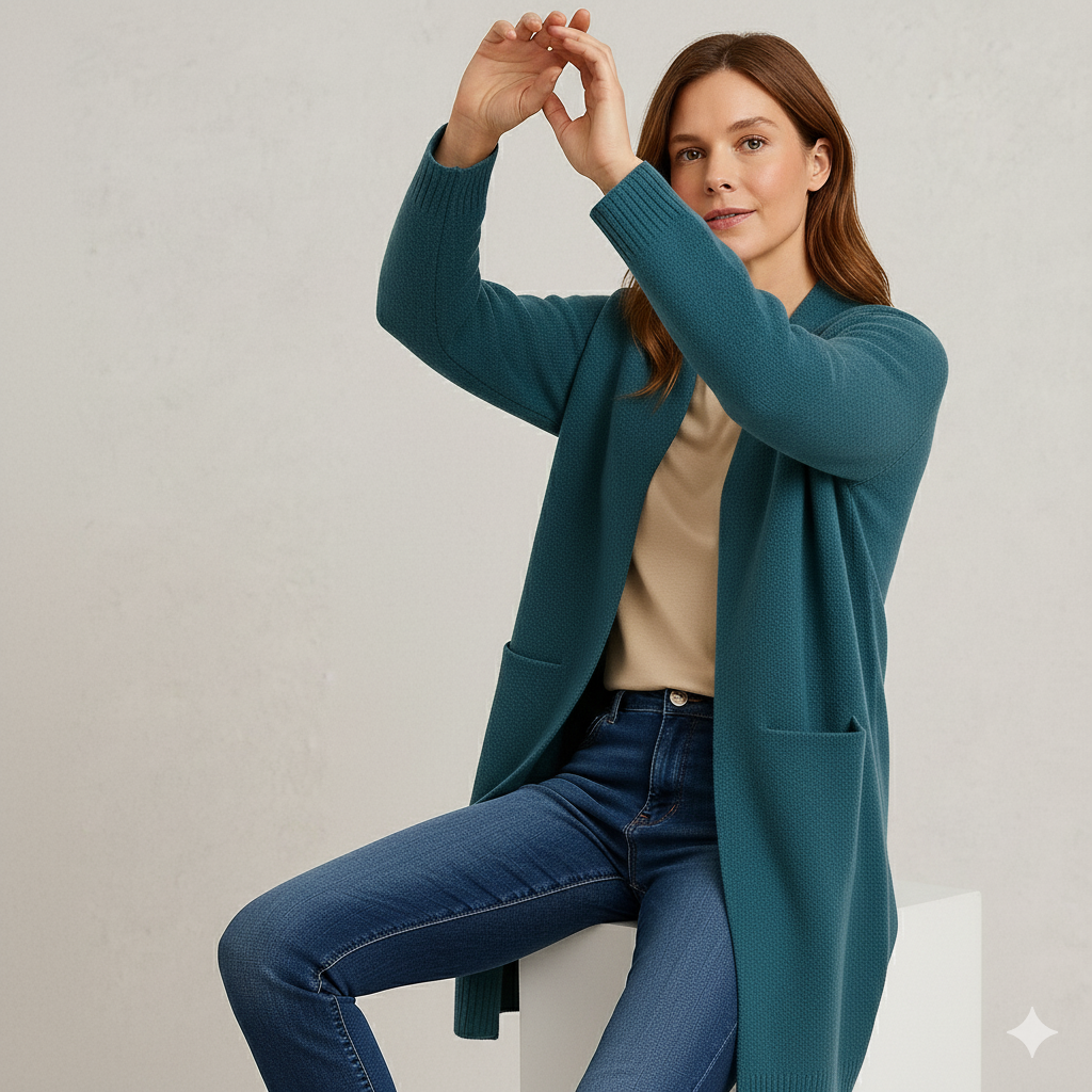 Langer Damen Strickjacke mit Taschen | Herbst & Winter | Elegant