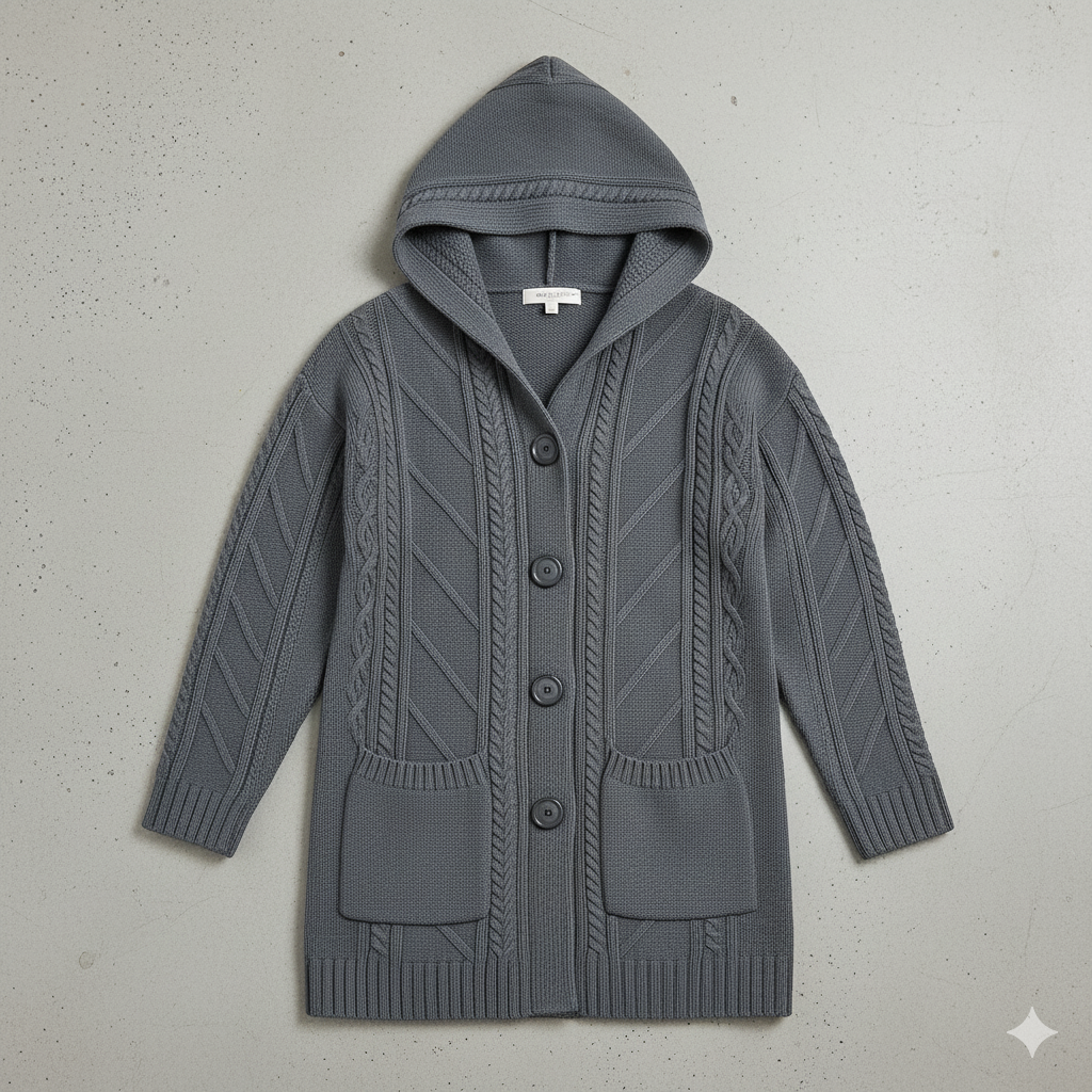 Langer Damen Strickmantel mit Kapuze | Elegant & Warm für Herbst/Winter