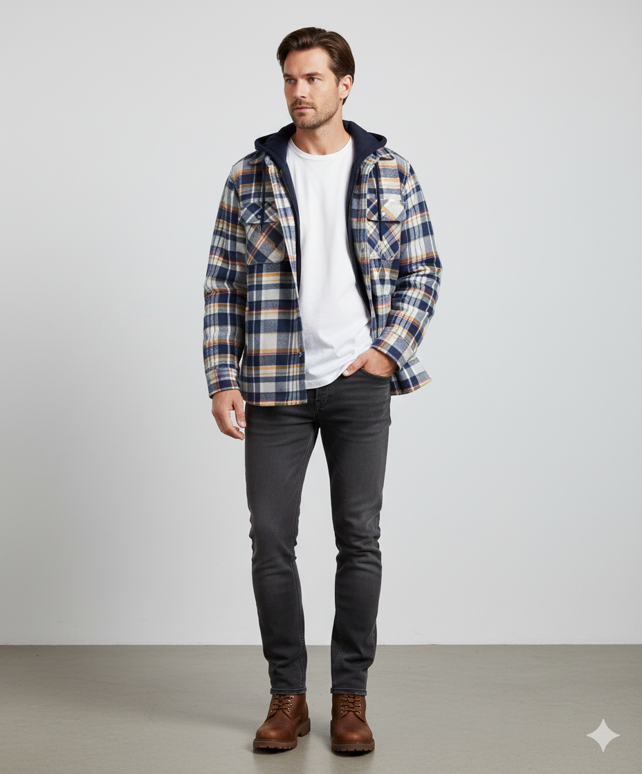 Gepolsterte Herrenjacke mit Karomuster | Warm & Casual Winter