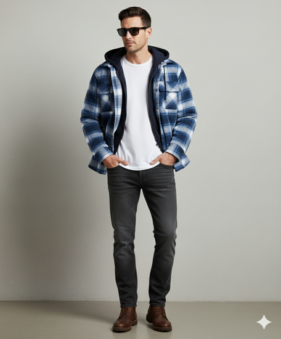 Gepolsterte Herrenjacke mit Karomuster | Warm & Casual Winter