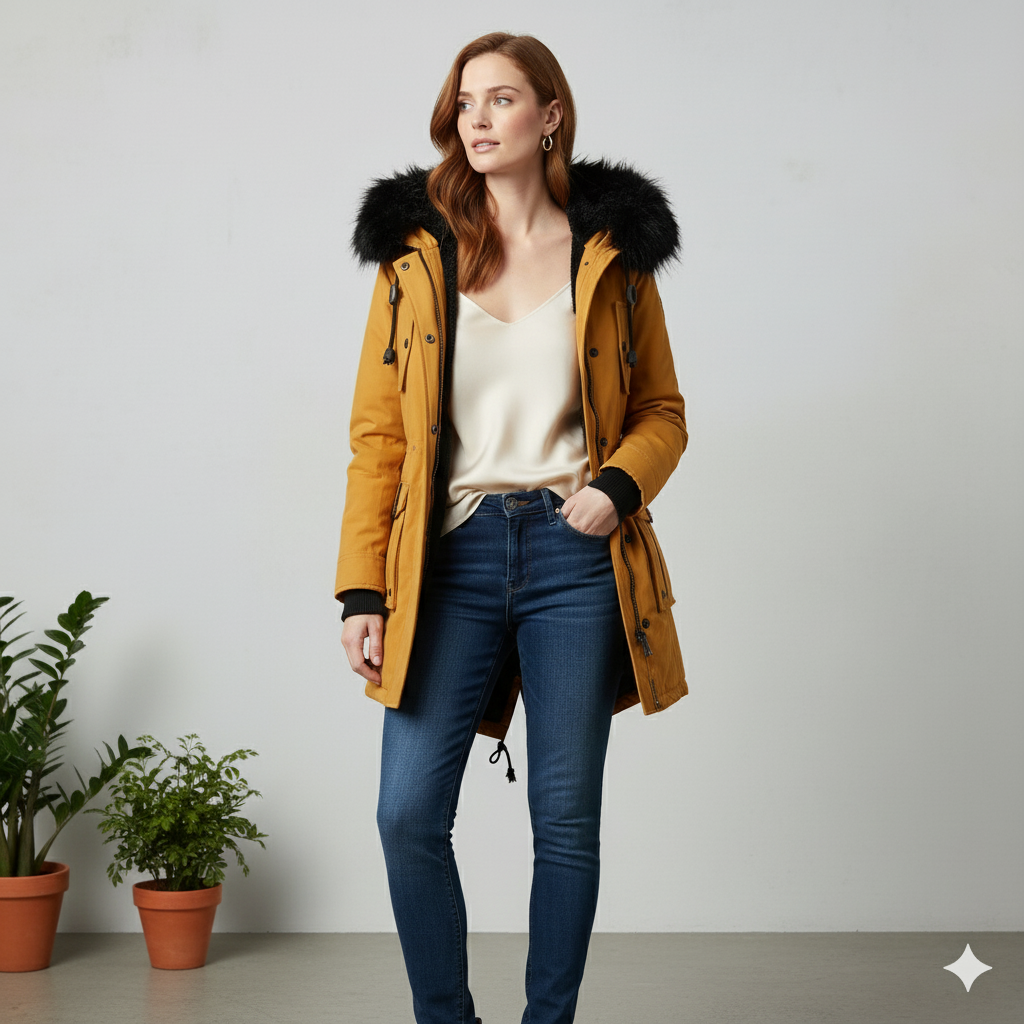 Damen Winterjacke mit Fellkapuze | Warm & Gefüttert