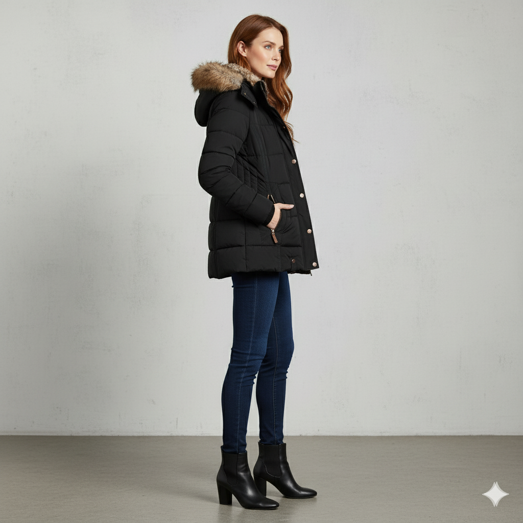 Damen Winterjacke mit Fellkapuze | Warm & Figurbetont