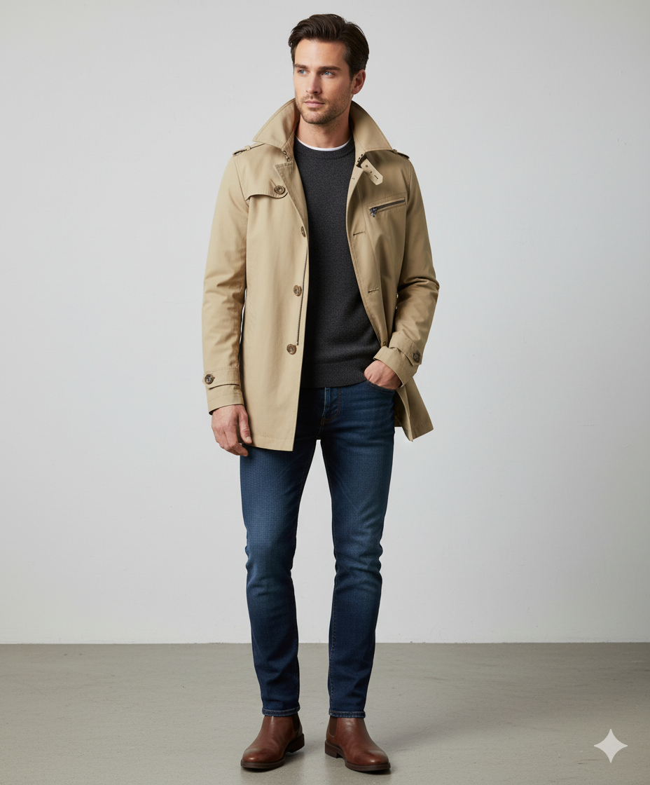 Eleganter Herren Trenchcoat mit Reverskragen | Herbst Übergang
