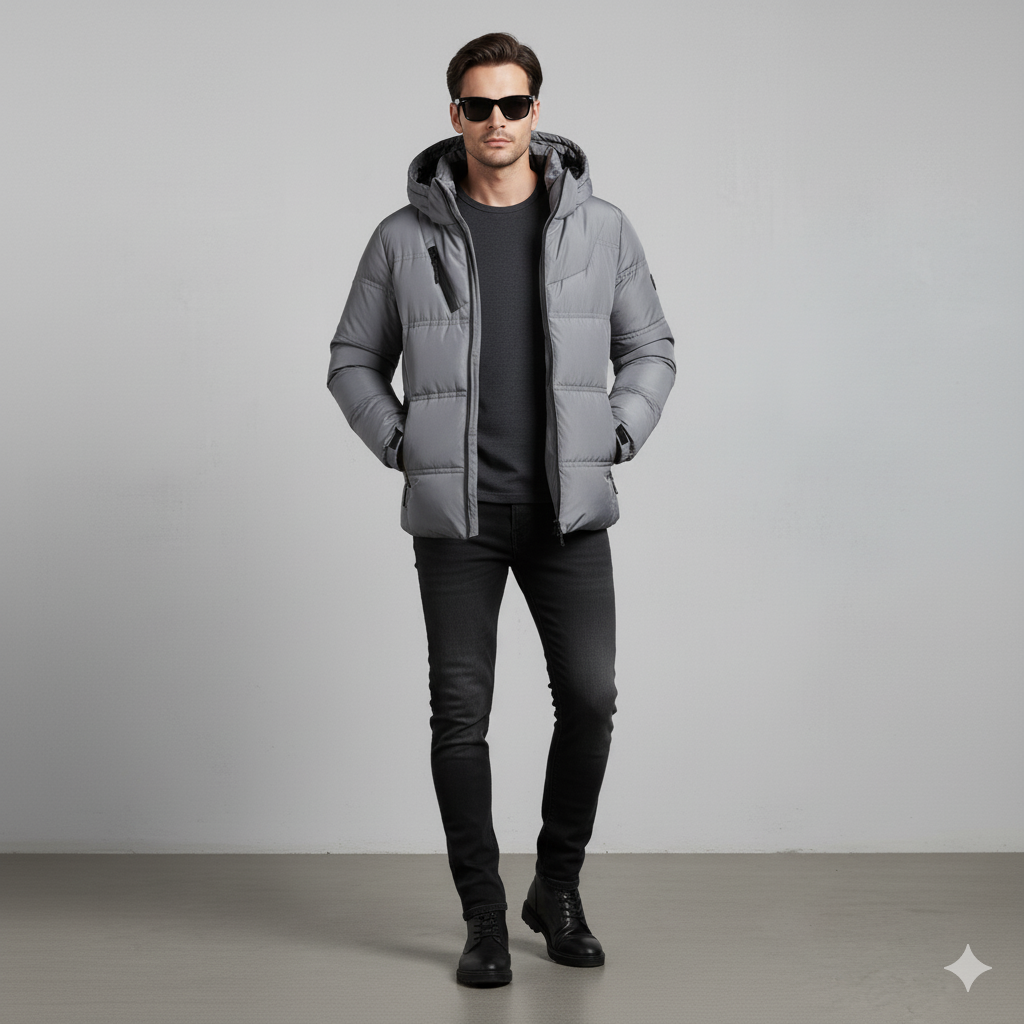 Warmer Herren Daunenmantel mit Kapuze | Winter & Freizeit