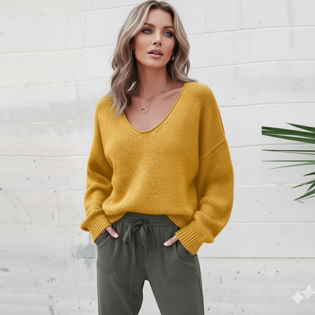 Damen Strickpullover mit V Ausschnitt | Locker & Freizeit