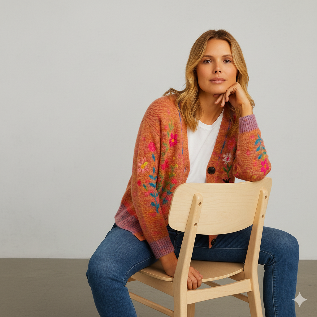 Damen Cardigan mit buntem Strickjacke | Herbst Winter