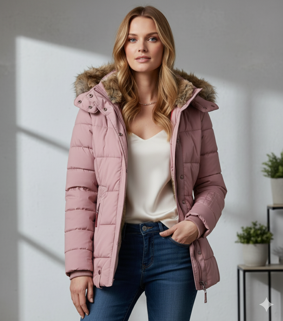 Damen Winterjacke mit Fellkapuze | Warm & Figurbetont