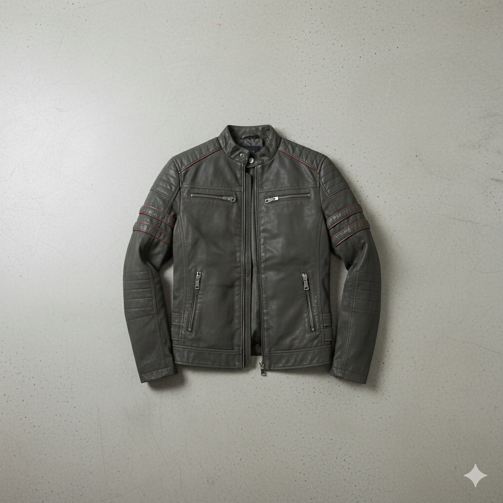 Herren Bikerjacke aus Veganleder mit Stehkragen | Herbst Winter