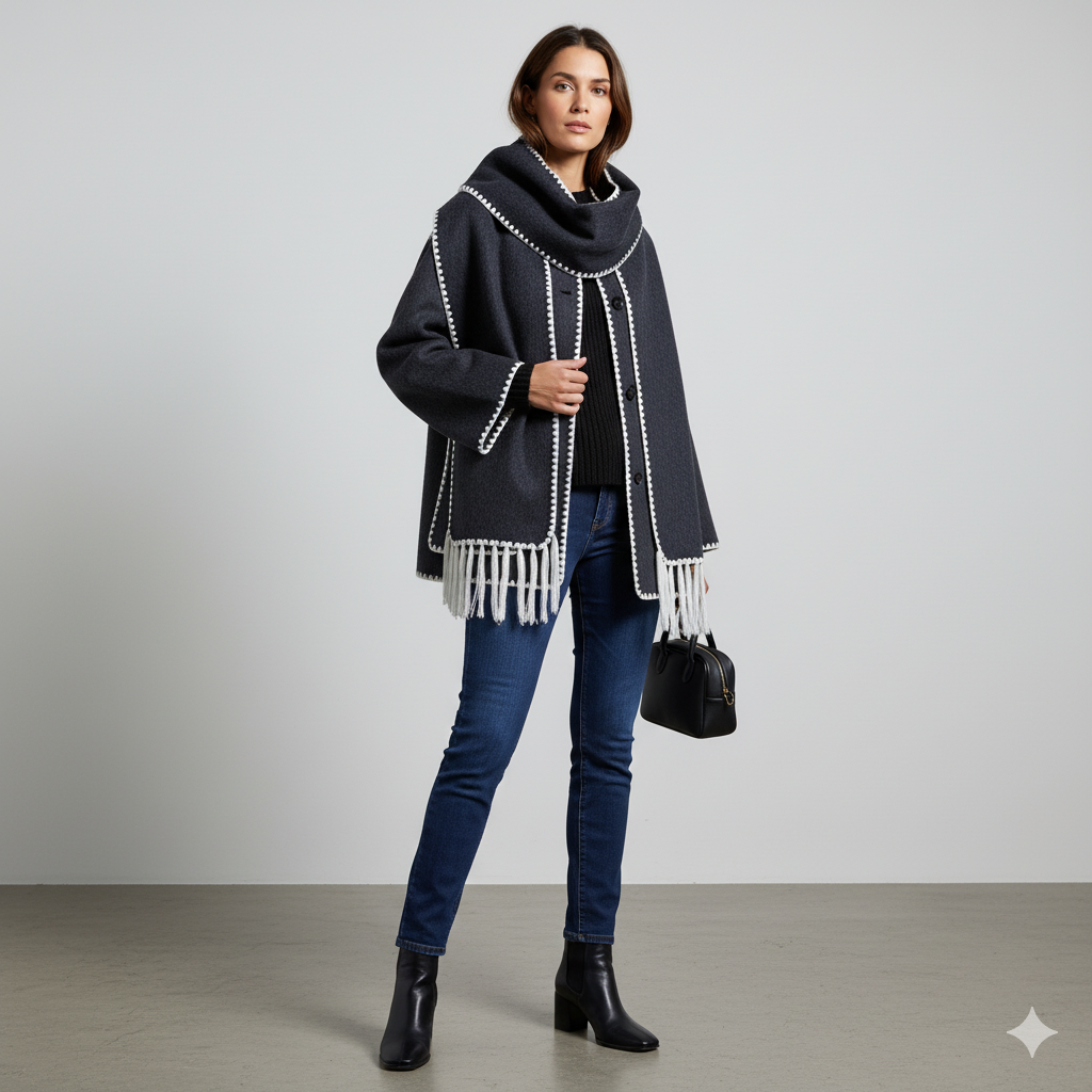 Damen Wollmantel mit Schal Kragen | Winter | Locker & Warm
