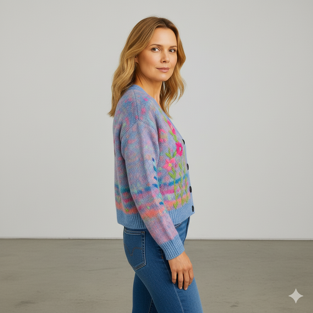Damen Cardigan mit buntem Strickjacke | Herbst Winter