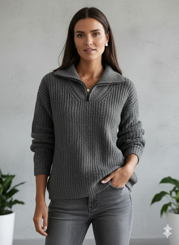 Kuscheliger Damen Strickpullover mit Reißverschluss | Winter