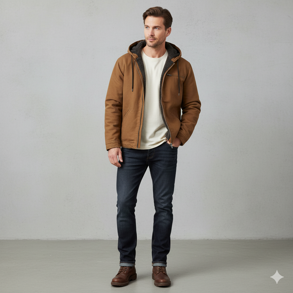 Warme Herren Kapuzenjacke mit Fleecefutter | Herbst Winter