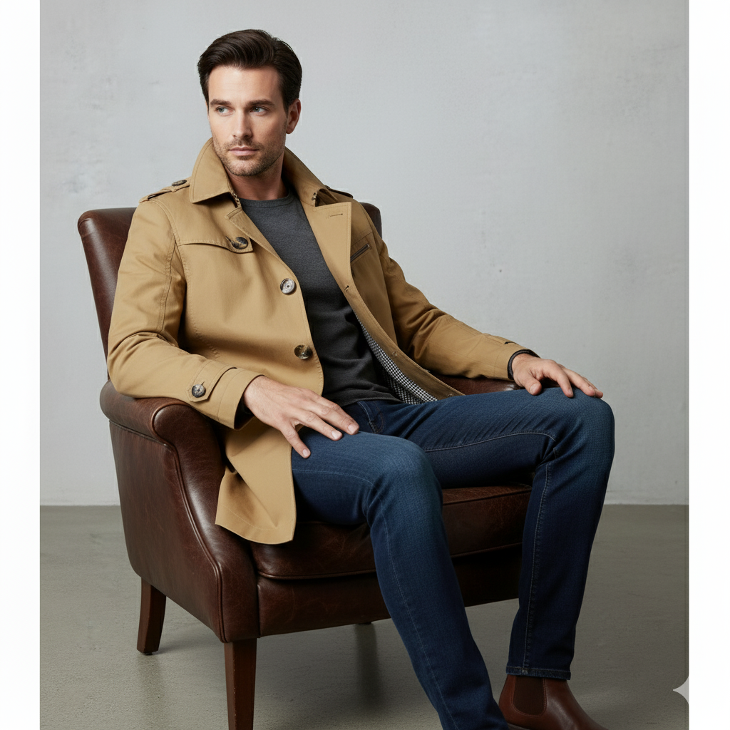 Eleganter Herren Trenchcoat mit Reverskragen | Herbst Übergang